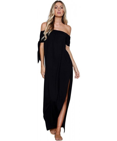 Cover-Ups Women Chiffon Summer Perspective Beach Dress- Off Shoulder Maxi Dress Holiday Swimwear Cover Up ANJUNIE - 2-black -...