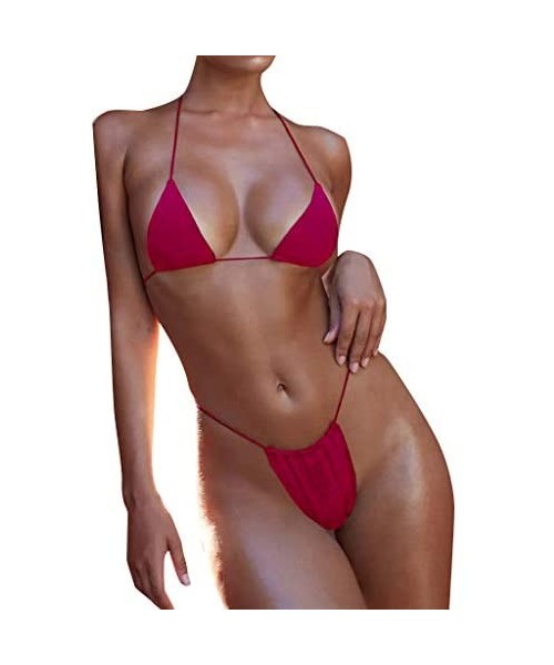 Sets Women Bandeau Bandage Bikini Set Push-Up Brazilian Swimwear Beachwear Swimsuit - Wine Red - CI18MDQU0CN