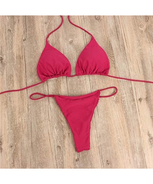 Sets Women Bandeau Bandage Bikini Set Push-Up Brazilian Swimwear Beachwear Swimsuit - Wine Red - CI18MDQU0CN