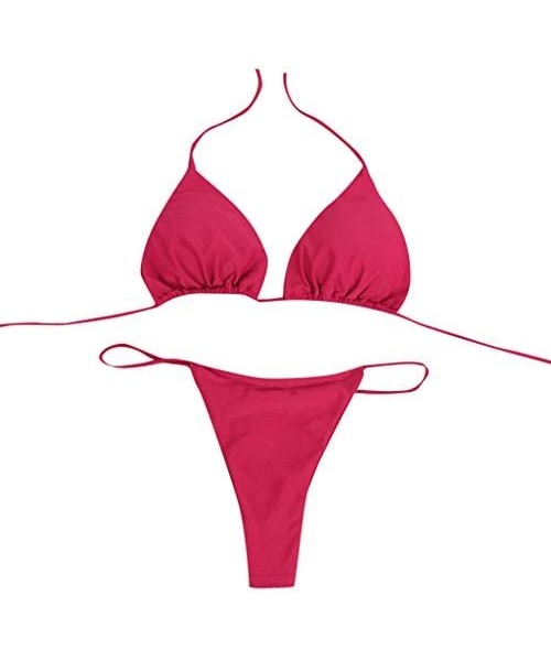 Sets Women Bandeau Bandage Bikini Set Push-Up Brazilian Swimwear Beachwear Swimsuit - Wine Red - CI18MDQU0CN