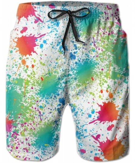 Board Shorts Men Cool Half Pants Beach Shorts Quick Dry Swim Trunks - Sunflower and Wood - Paint Splatter Colorful - CH18X678QW6