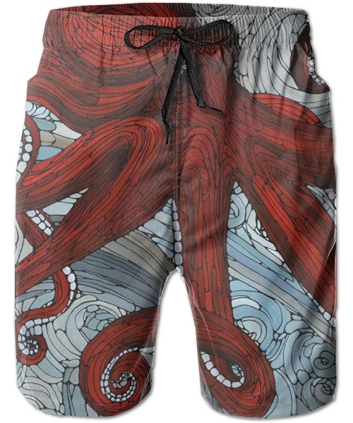 Board Shorts Men's Swim Trunks Quick Dry Beach Swim Shorts with Pockets Bathing Suits (Retro Tie Dye Octopus Design) - Red Oc...