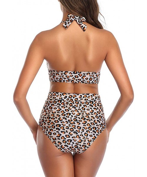 One-Pieces Plus Size Swimsuits for Women- Womens Leopard Print Two Pieces Bathing Suit Top with High Waisted Bottom Bikini Se...