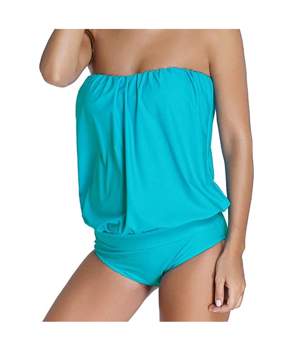 One-Pieces Women's One piece Swimsuit Plus Size Strapless Backless Solid Color Beach Swimwear Beachwear Bathing Suit Sky Blue...