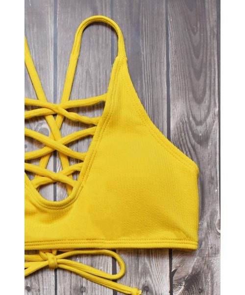 Tankinis Women Strappy Bikini Set High Waisted Beach Bathing Suit - Yellow - CV1943I78DE