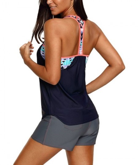 Tops Womens Striped Printed Strappy Racerback Tankini Swim Top No Bottom S - XXXL - X Navy - C319648W6AM