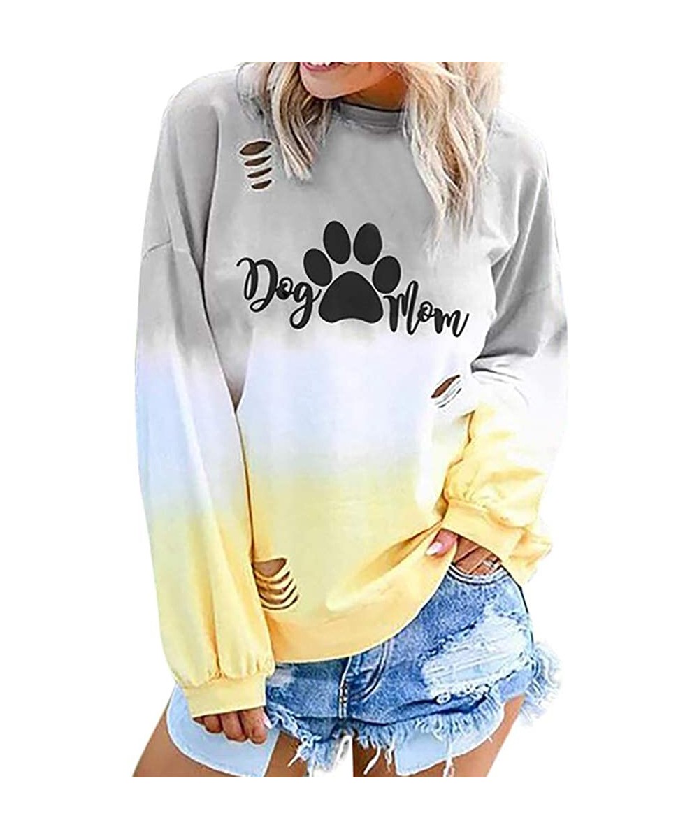 Cover-Ups Blouses for Womens Gradient Patchwork Color Block Long Sleeve Crew Neck Hollow Out Tshirt Tops Sweatshirt 9 Yellow ...