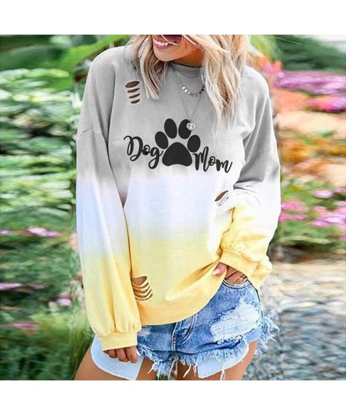 Cover-Ups Blouses for Womens Gradient Patchwork Color Block Long Sleeve Crew Neck Hollow Out Tshirt Tops Sweatshirt 9 Yellow ...