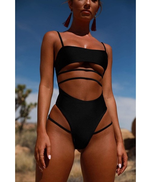 Sets Women High Waisted Thong Bikini One Piece Tummy Control Strappy Cutout Swimsuit (1P-Bikini-0133- L) - CJ18U33WC7L