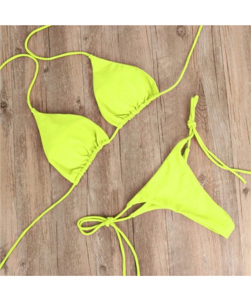 Sets Women 2 Pieces Brazilian Triangle Thong Bikini Set Halter Ties Micro Bikini Extreme Sexy Padded String Swimsuit Green - ...