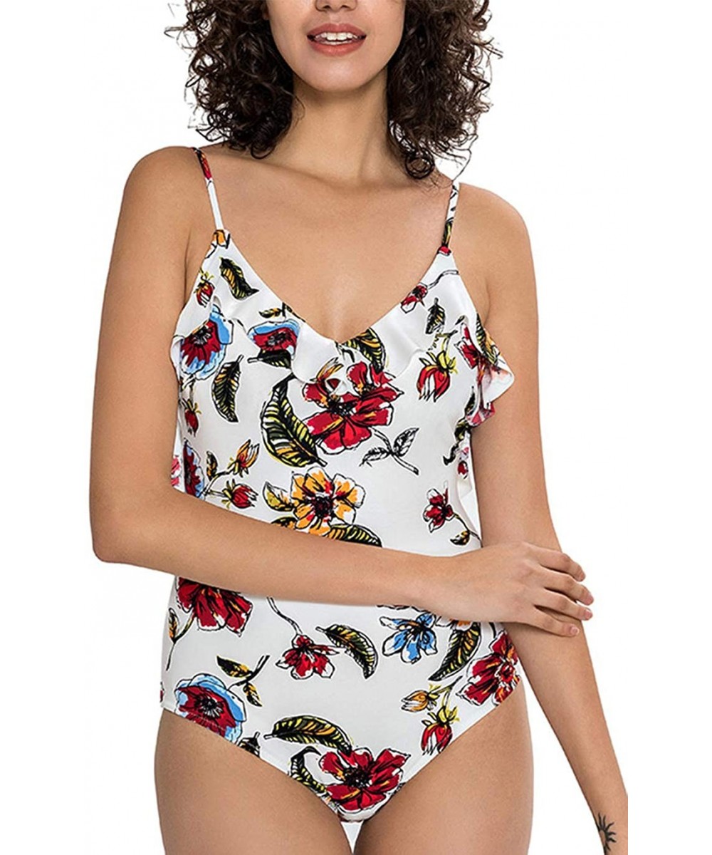 One-Pieces Women's Elegant One Piece Flounce Swimsuit Backless Bikini Swimwear (FBA) - Floral 49 - CT18LQ9RH2M