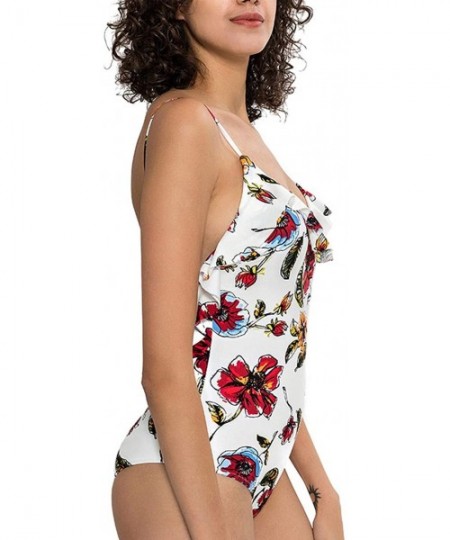 One-Pieces Women's Elegant One Piece Flounce Swimsuit Backless Bikini Swimwear (FBA) - Floral 49 - CT18LQ9RH2M