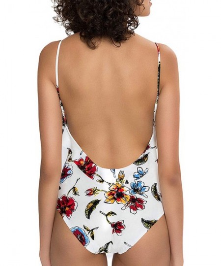 One-Pieces Women's Elegant One Piece Flounce Swimsuit Backless Bikini Swimwear (FBA) - Floral 49 - CT18LQ9RH2M