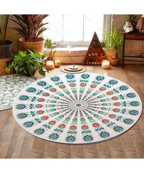 Cover-Ups Women Hawaii Vacation Boho Beach Towel Hippy Gypsy Round Tablecloth Yoga Mat Beach Shawl-WhiteGreen - Whitegreen - ...