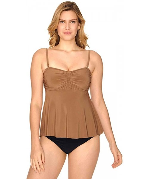 Tops Women's Swimwear Solid Ava Strapless Bandeau Tankini Bathing Suit Top - Bronze - C018SI0TL2A