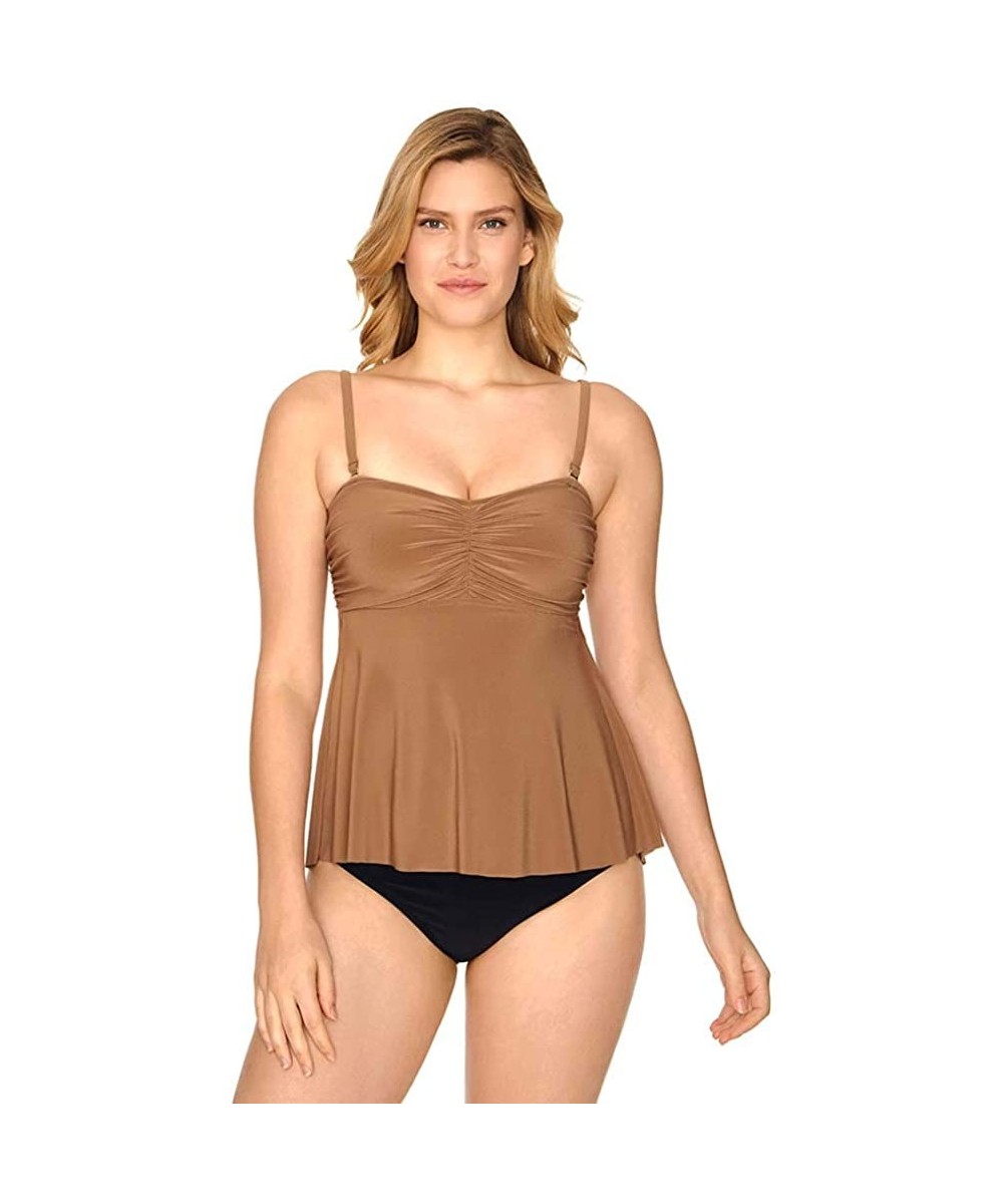 Tops Women's Swimwear Solid Ava Strapless Bandeau Tankini Bathing Suit Top - Bronze - C018SI0TL2A