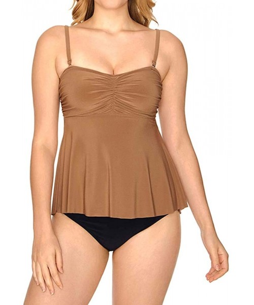 Tops Women's Swimwear Solid Ava Strapless Bandeau Tankini Bathing Suit Top - Bronze - C018SI0TL2A