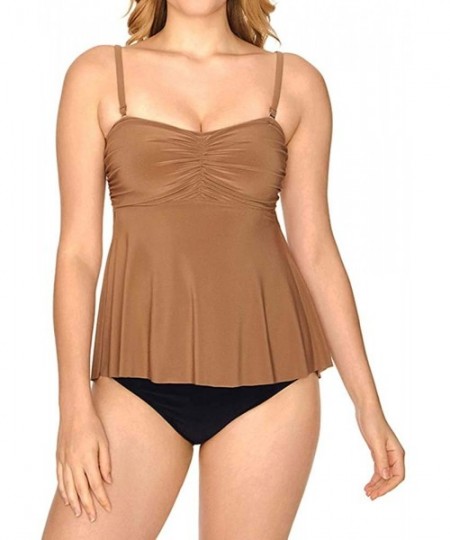 Tops Women's Swimwear Solid Ava Strapless Bandeau Tankini Bathing Suit Top - Bronze - C018SI0TL2A