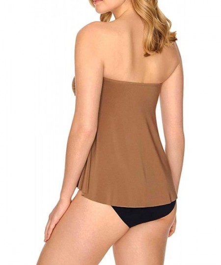 Tops Women's Swimwear Solid Ava Strapless Bandeau Tankini Bathing Suit Top - Bronze - C018SI0TL2A