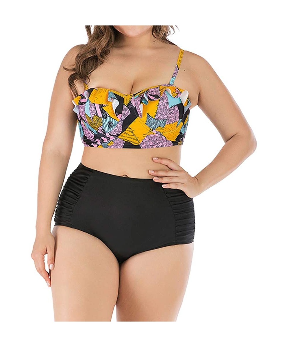 Sets Plus Size Cross Bandage Two Piece Bikini Set Solid Bathing Suits Swimwear Beachwear - J3 - C818UNGYN7G