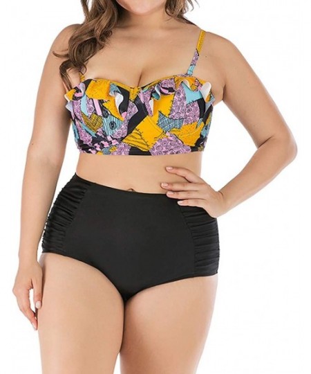 Sets Plus Size Cross Bandage Two Piece Bikini Set Solid Bathing Suits Swimwear Beachwear - J3 - C818UNGYN7G