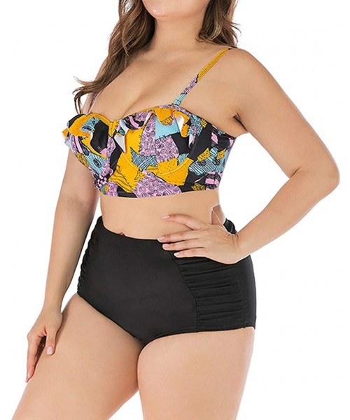 Sets Plus Size Cross Bandage Two Piece Bikini Set Solid Bathing Suits Swimwear Beachwear - J3 - C818UNGYN7G