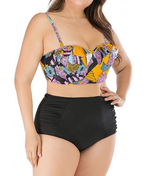 Sets Plus Size Cross Bandage Two Piece Bikini Set Solid Bathing Suits Swimwear Beachwear - J3 - C818UNGYN7G