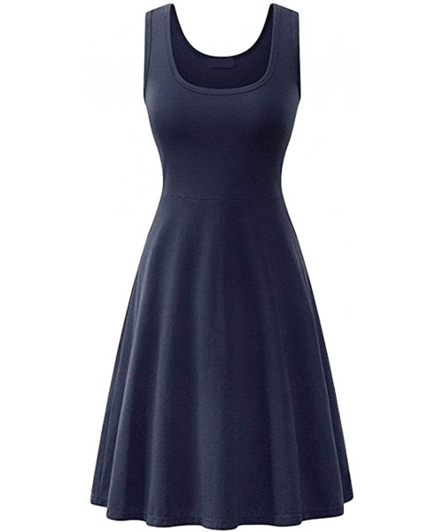 Cover-Ups Women's Summer Sleeveless Casual Dress A-Line Swing Tank Dress Midi Skater Dress - Navy Blue - CA199MXK6KO