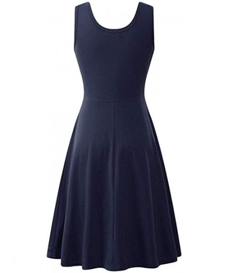 Cover-Ups Women's Summer Sleeveless Casual Dress A-Line Swing Tank Dress Midi Skater Dress - Navy Blue - CA199MXK6KO