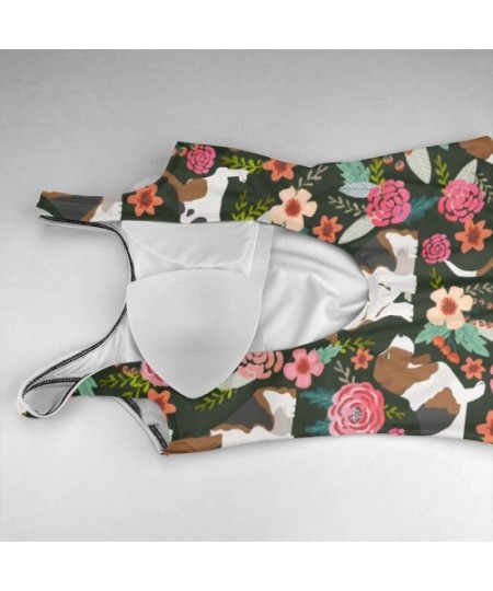 Racing Basset Hound Dog Women's One Piece Swimsuit Swimwear - White - CL18TCWI3D3