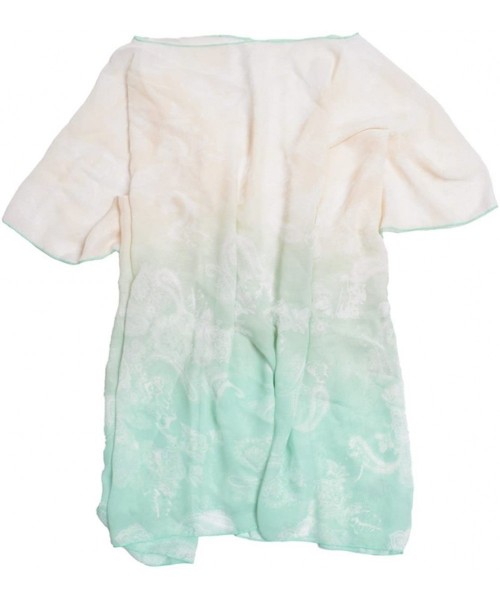 Cover-Ups Paisley Floral Ombre Chiffon Kimono Poncho Blouse Beach Cover up - Mint - CL12JFA8FUX