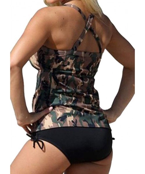 Racing Women Two Pieces Tankini Camouflage Backless Bandage Swimsuit Bathwear - Camouflage - CM12I7AJKVZ