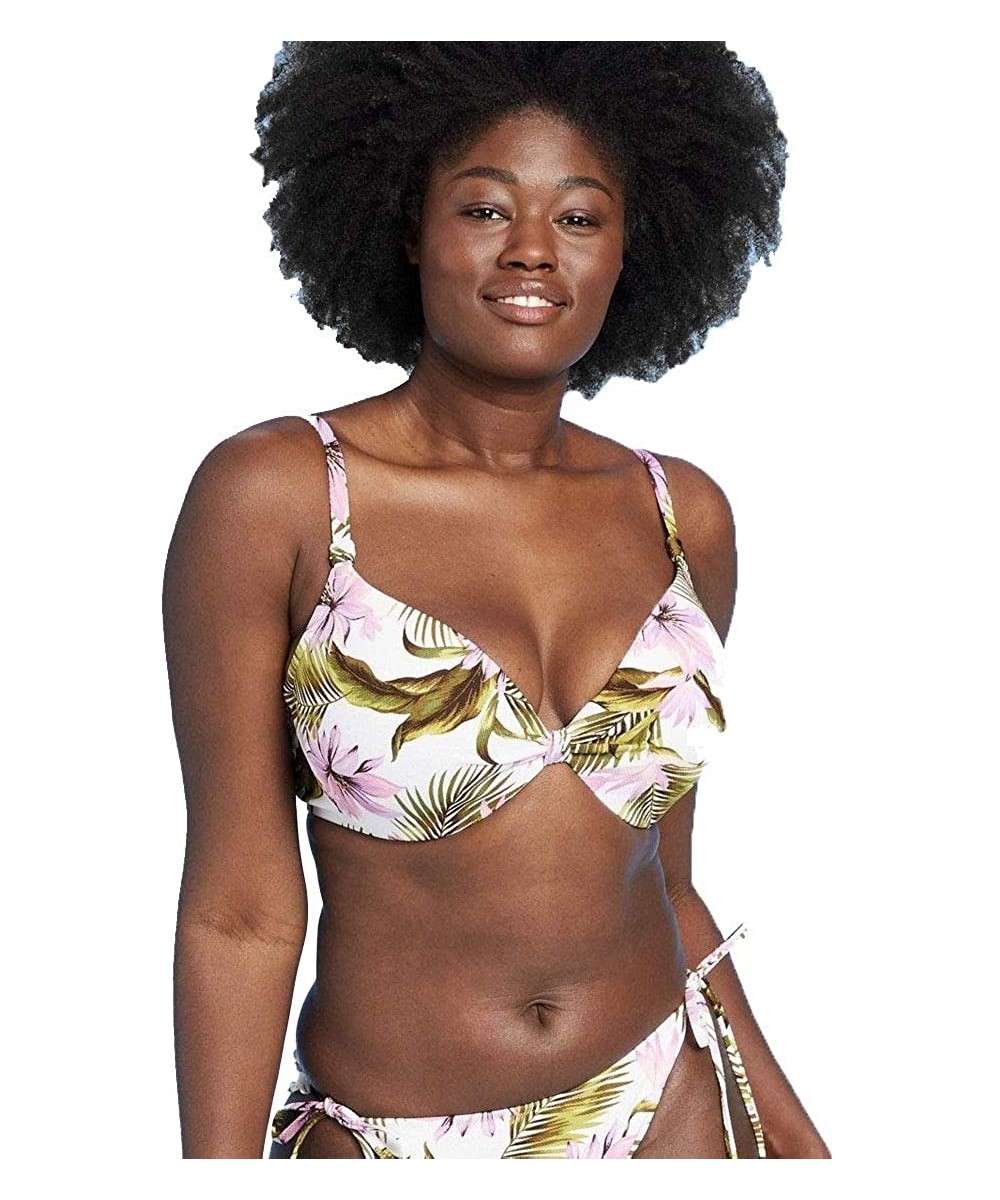 Tops Women's Lightly Lined Textured Bikini Top - White Floral - CS19704RDLC