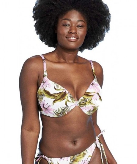 Tops Women's Lightly Lined Textured Bikini Top - White Floral - CS19704RDLC