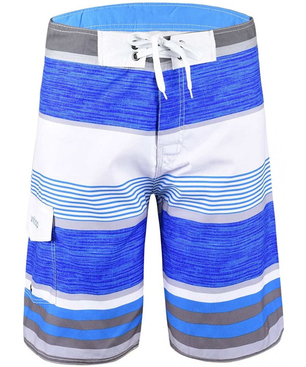 Board Shorts Men's Beachwear Striped Printed Fast Dry Surf Trunks with Side Pocket - Sky Blue-63 - CU1840A62OX