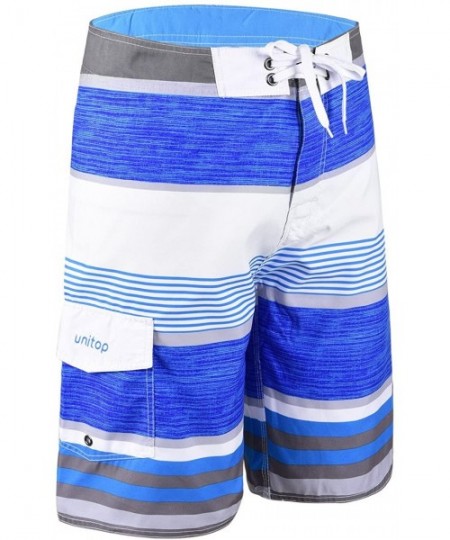 Board Shorts Men's Beachwear Striped Printed Fast Dry Surf Trunks with Side Pocket - Sky Blue-63 - CU1840A62OX