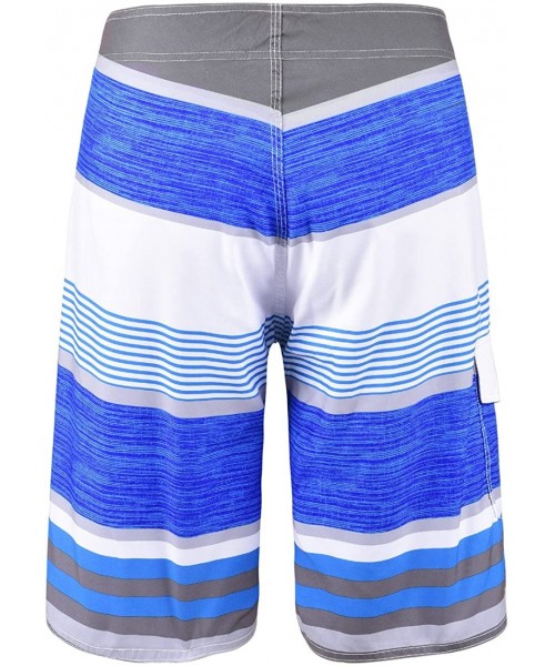 Board Shorts Men's Beachwear Striped Printed Fast Dry Surf Trunks with Side Pocket - Sky Blue-63 - CU1840A62OX