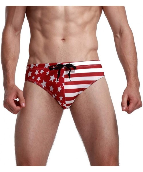 Briefs Men's Stylish Swim Trunks USA Flag Sports Boxers Briefs Soft Underwear - Red - C51935H3S6O