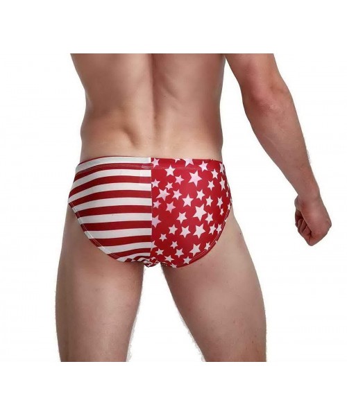 Briefs Men's Stylish Swim Trunks USA Flag Sports Boxers Briefs Soft Underwear - Red - C51935H3S6O