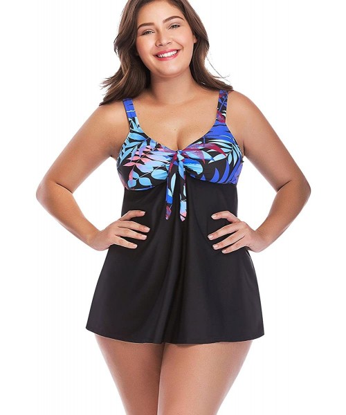 Tankinis Women's Plus Size Two Piece Floral Tankini Set with Boyshorts Swimsuits Swimwear - Black_2 - CU18E0L234E