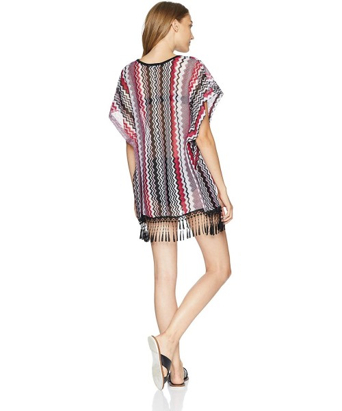 Cover-Ups Women's Knitted Crochet Poncho Swim Cover Up - Black Sangria - CL18EECUNA5