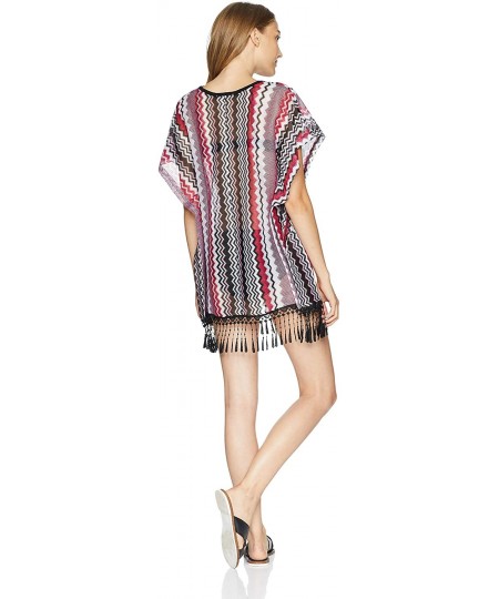 Cover-Ups Women's Knitted Crochet Poncho Swim Cover Up - Black Sangria - CL18EECUNA5