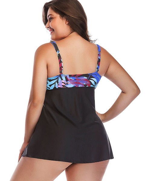 Tankinis Women's Plus Size Two Piece Floral Tankini Set with Boyshorts Swimsuits Swimwear - Black_2 - CU18E0L234E