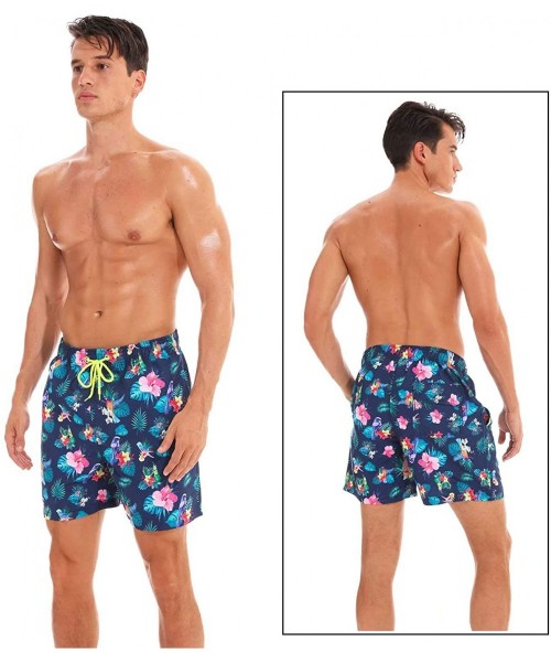 Trunks Mens Printed Swim Trunks Quick Dry Beach Shorts with Mesh Lining - C01 Bird Navy - CC196XSUSMT