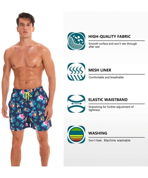 Trunks Mens Printed Swim Trunks Quick Dry Beach Shorts with Mesh Lining - C01 Bird Navy - CC196XSUSMT