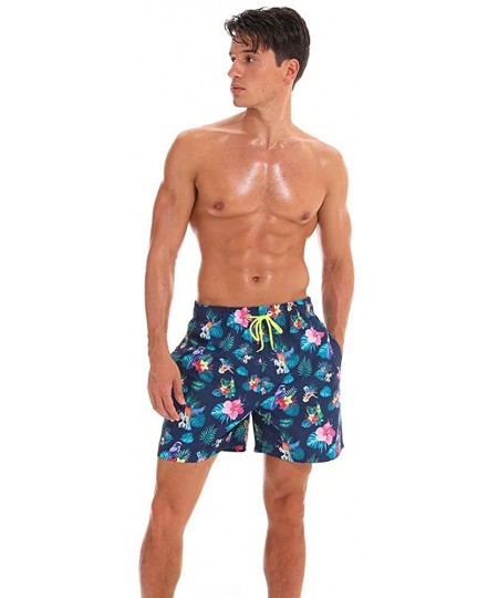 Trunks Mens Printed Swim Trunks Quick Dry Beach Shorts with Mesh Lining - C01 Bird Navy - CC196XSUSMT