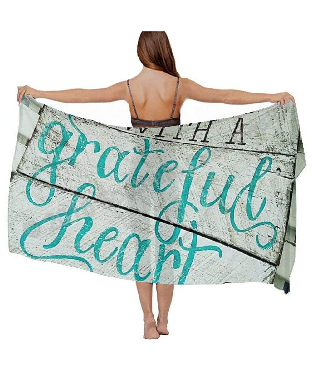 Cover-Ups Women Chiffon Scarf Shawl Wrap Sunscreen Beach Swimsuit Bikini Cover Up Begin Each Day With a Grateful Heart Wood S...