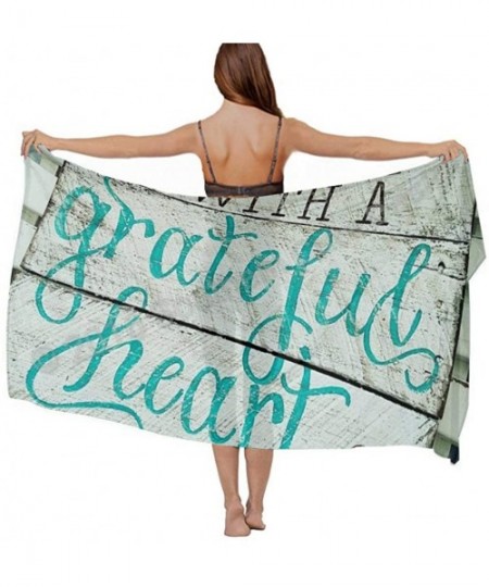 Cover-Ups Women Chiffon Scarf Shawl Wrap Sunscreen Beach Swimsuit Bikini Cover Up Begin Each Day With a Grateful Heart Wood S...