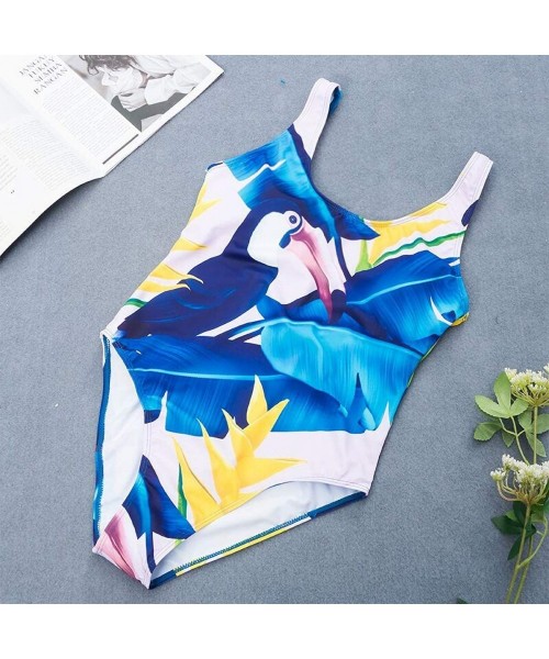 Sets Womens Swimsuit Bikini Beach Swimwear V Neck Printed Beach Bathing Suit Monokini - Blue Leaves - CP18NAS90C2