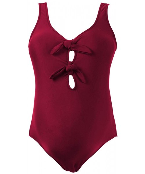 One-Pieces One Piece Maternity Swimsuit Tie Knot Front Swimwear Cutout Beachwear - Wine - CI18T5IC3ZR